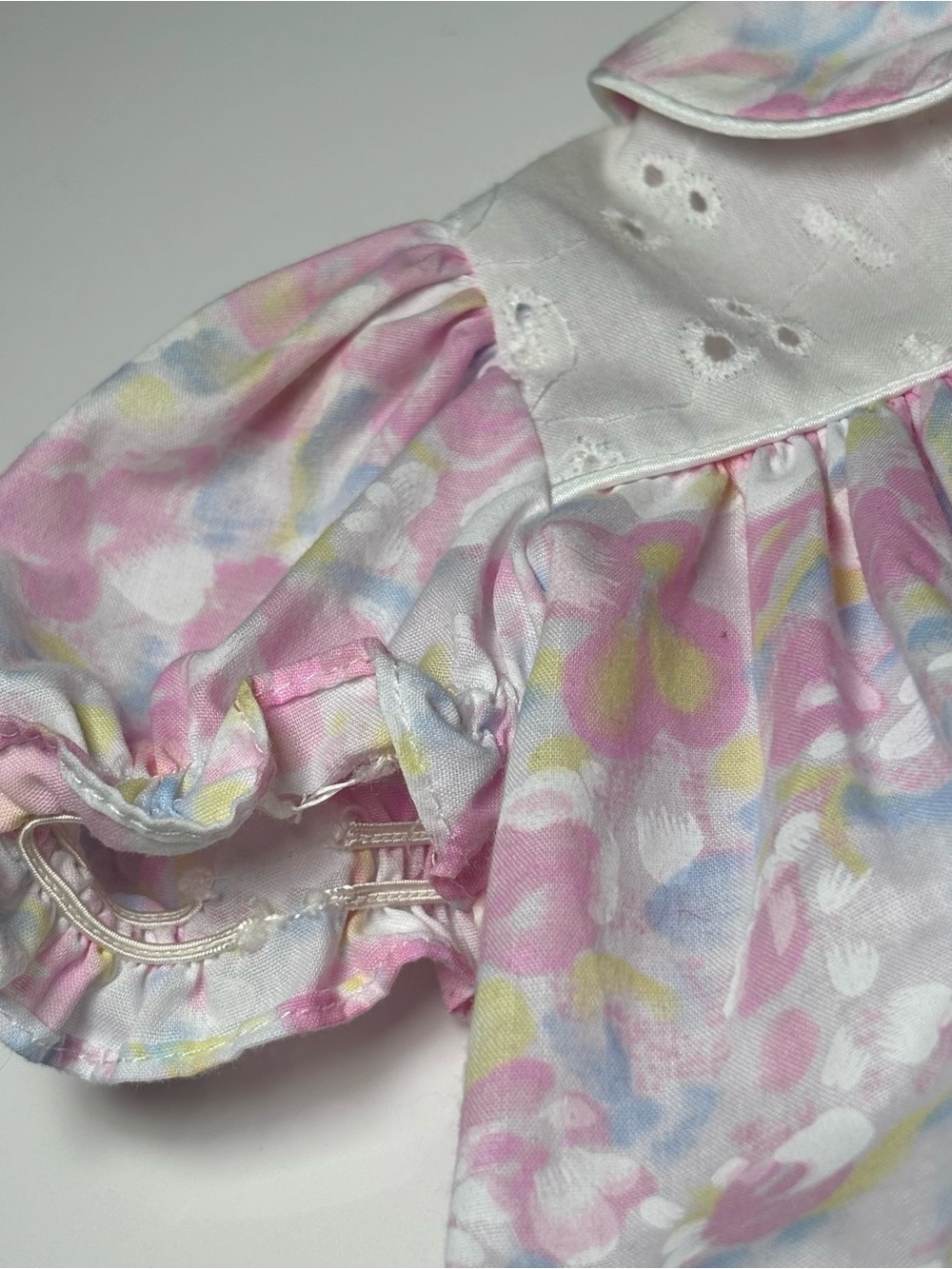 Vintage 80s 90s Pastel Floral Watercolor Eyelet Lace Pinafore Dress 0-3M - Picture 3 of 8